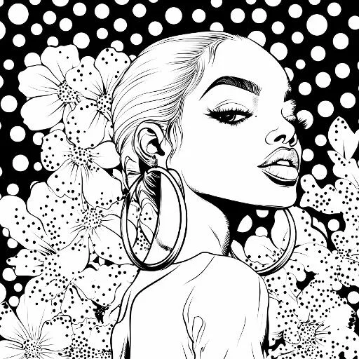 Stylish girl with large hoop earrings, cartoon style — free printable coloring page