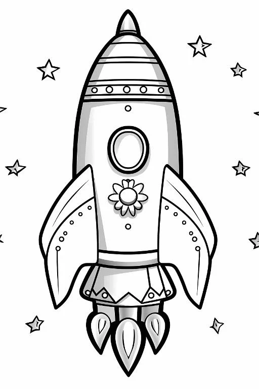Cartoon rocket, sci-fi style — cartoon style — beginner-friendly — line art coloring page — for kids and adults of all ages