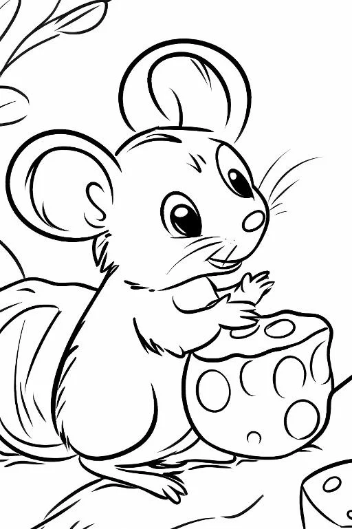 Cute cartoon mouse with cheese, cartoon style — cartoon style — beginner-friendly — line art coloring page — for toddlers and preschoolers