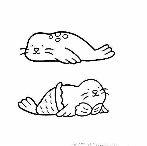 Cute cartoon seals, cartoon style — free printable coloring page