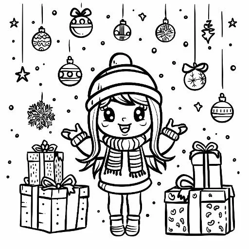 Cute girl in winter hat and scarf, cartoon style — free printable coloring page