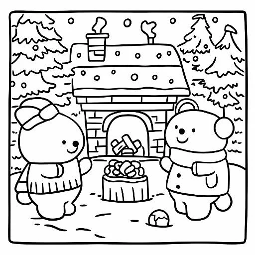 Two cute winter bears in warm hats and scarves, cartoon style — free printable coloring page