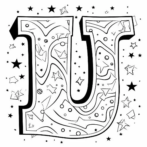 Decorative letter u, line art and decorative art style — free printable coloring page