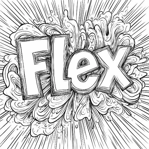 3d stylized word 'flex', graffiti style — free printable coloring page