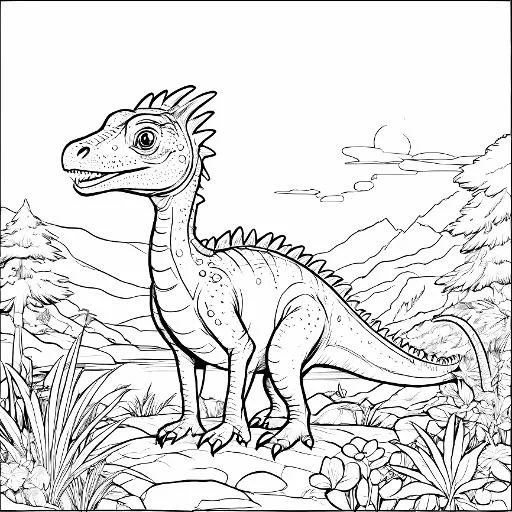 Spiky prehistoric dinosaur, cartoon style — cartoon style — moderate detail — line art coloring page — for kids and adults of all ages