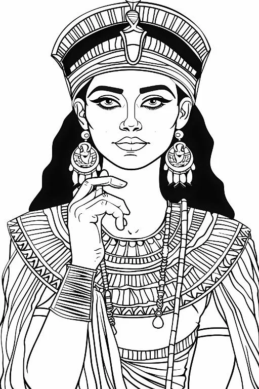 Ancient egyptian queen, realistic line art style — free printable ancient egyptian culture coloring book page