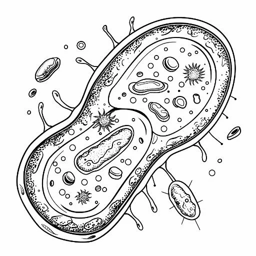 Splitting bacteria microbe, realistic scientific illustration — realistic style — moderate detail — line art coloring page — for kids and adults of all ages