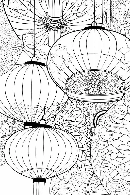 Traditional chinese lanterns, chinese style — free printable lantern festival coloring book page