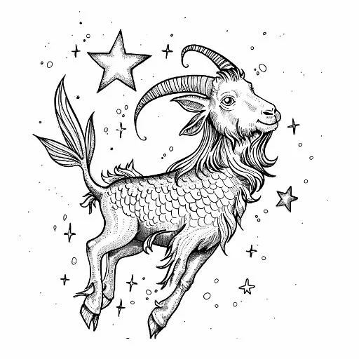Capricorn (goat-fish fantasy creature), fantasy illustration style — free printable constellations coloring book page