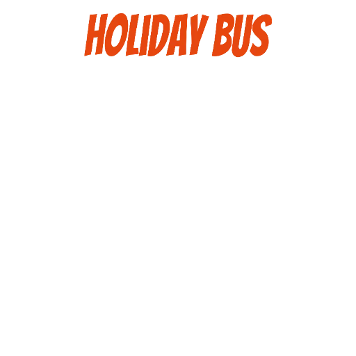 Bold orange text 'holiday bus' on white background, minimal simple style — free printable other coloring book page
