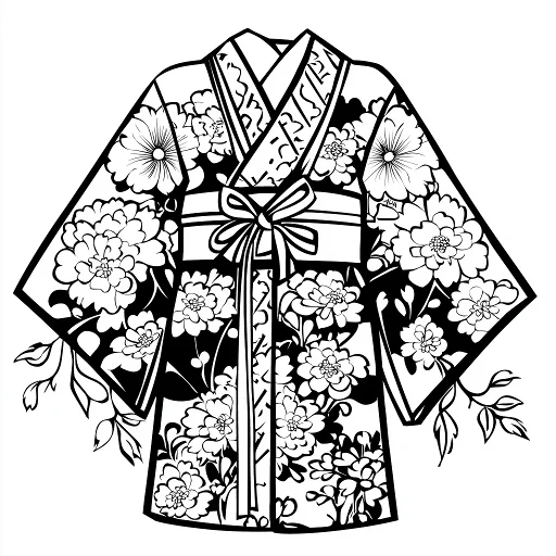 Floral-decorated kimono, japanese decorative art style — free printable clothing coloring book page